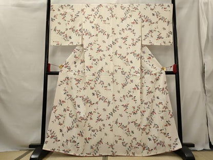 平和屋着物■上質な小紋 花蝶文 銀彩 正絹 逸品 AABG9449st