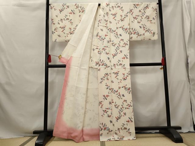 平和屋着物■上質な小紋 花蝶文 銀彩 正絹 逸品 AABG9449st