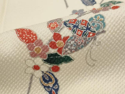 平和屋着物■上質な小紋 花蝶文 銀彩 正絹 逸品 AABG9449st