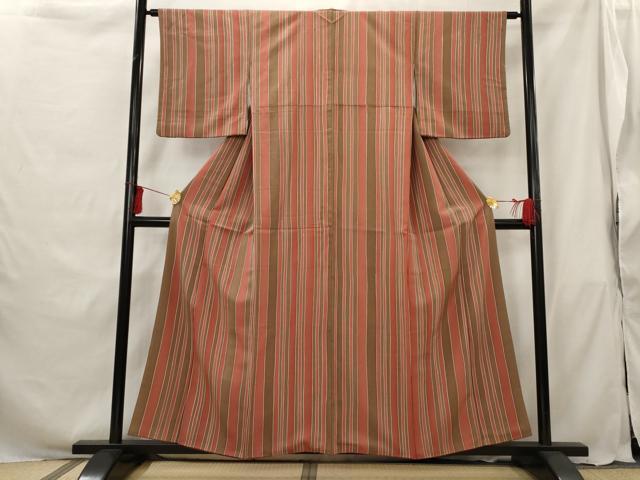 平和屋着物■上質な小紋 縞 正絹 逸品 AABG9456st