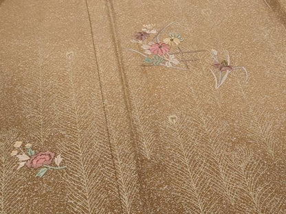 平和屋着物■訪問着 刺繍 草花文 暈し染め 金糸 金彩 正絹 逸品 AABG9466st