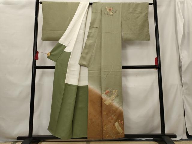 平和屋着物■訪問着 刺繍 短冊花文 暈し染め 金糸 金彩 正絹 逸品 AABG9482st