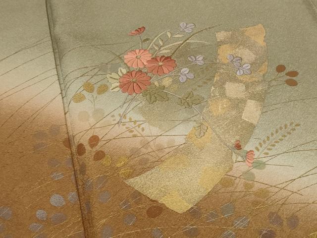 平和屋着物■訪問着 刺繍 短冊花文 暈し染め 金糸 金彩 正絹 逸品 AABG9482st