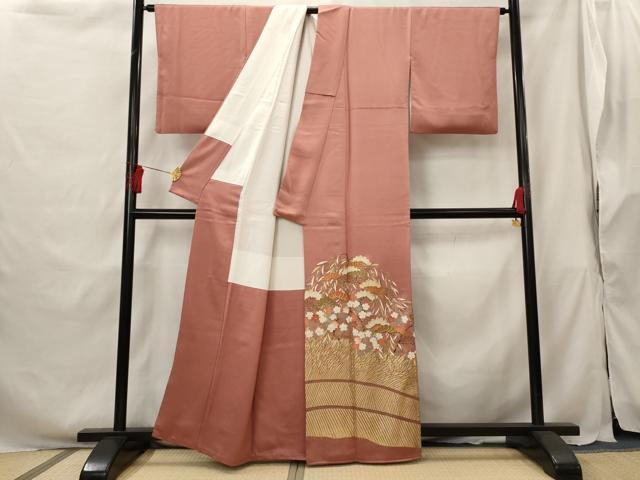平和屋着物■豪華色留袖 駒刺繍 笠松文 金彩 正絹 逸品 AABG9483st