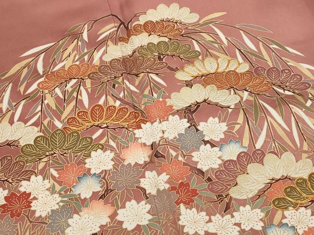 平和屋着物■豪華色留袖 駒刺繍 笠松文 金彩 正絹 逸品 AABG9483st