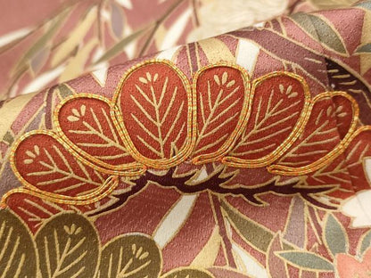 平和屋着物■豪華色留袖 駒刺繍 笠松文 金彩 正絹 逸品 AABG9483st