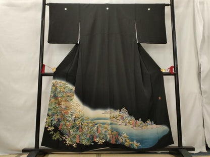 平和屋着物■豪華黒留袖 友禅 作家物 風景文 暈し染め 正絹 逸品 AABG9484st