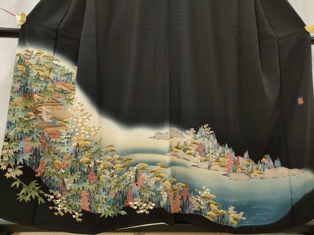 平和屋着物■豪華黒留袖 友禅 作家物 風景文 暈し染め 正絹 逸品 AABG9484st