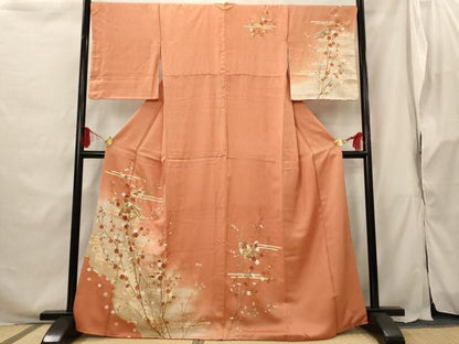 平和屋着物■訪問着 駒刺繍 枝花文 暈し染め 金彩 正絹 逸品 AABG9486st