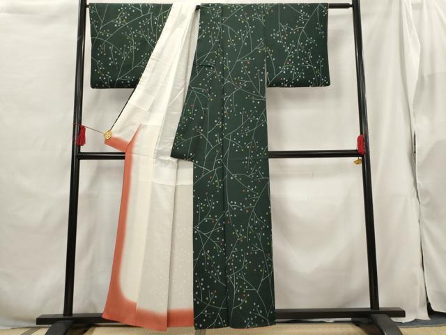 平和屋着物■上質な小紋 枝花文 正絹 逸品 AABG9494st