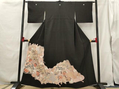 平和屋着物■豪華黒留袖　扇面風景文　金彩　正絹　逸品　AABG9496st