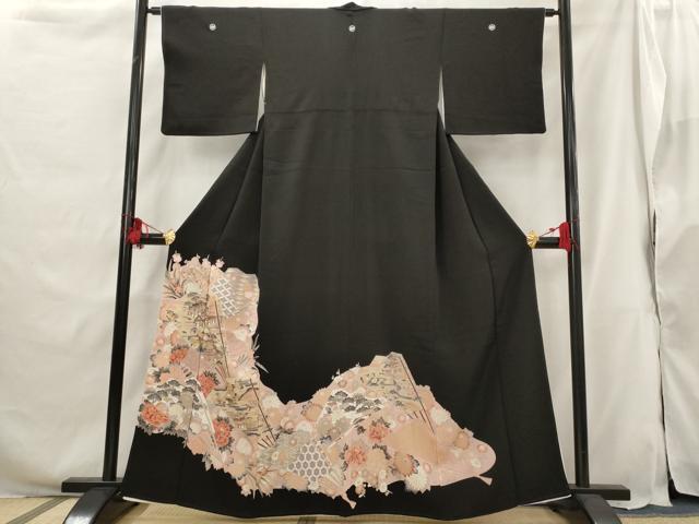 平和屋着物■豪華黒留袖　扇面風景文　金彩　正絹　逸品　AABG9496st