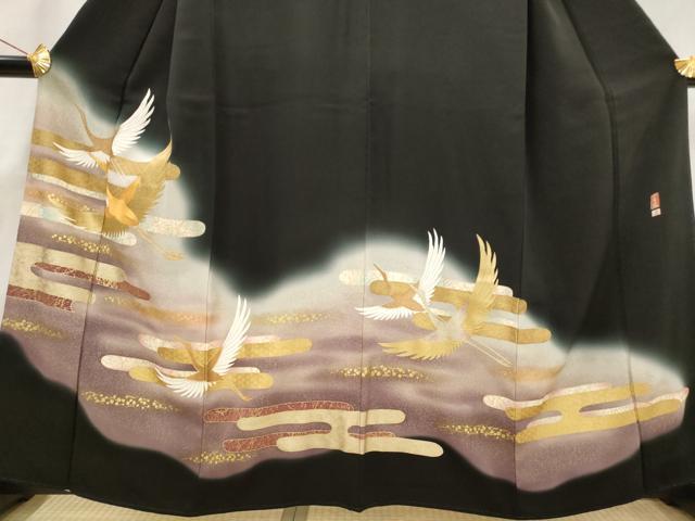 平和屋着物■豪華黒留袖 作家物 駒刺繍 エ霞飛鶴文 暈し染め 金彩 正絹 逸品 AABG9500st