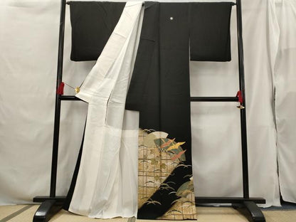 平和屋着物■豪華黒留袖　地紙飛鶴花文　正絹　逸品　AABG9503st