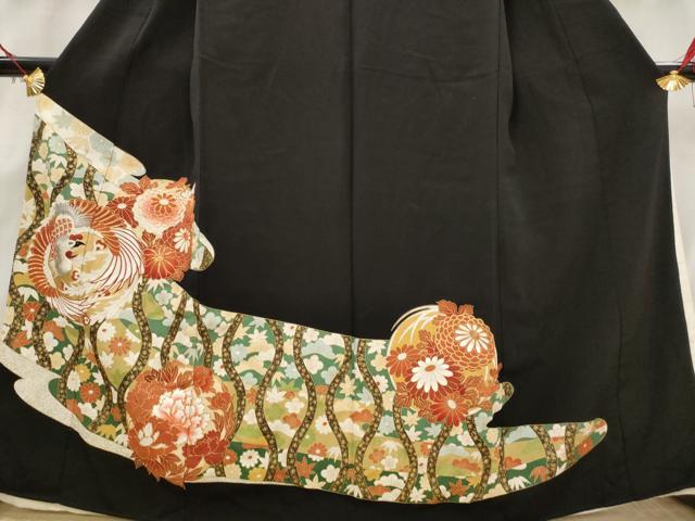 平和屋着物■豪華黒留袖　駒刺繍　花鳥丸文　金彩　銀糸　正絹　逸品　AABG9504st