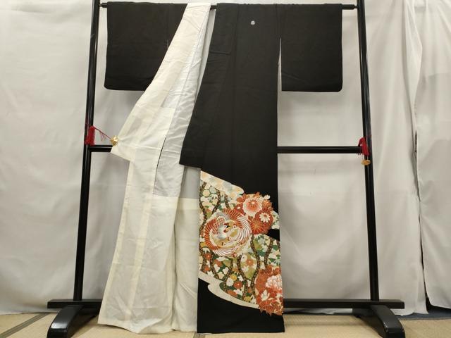 平和屋着物■豪華黒留袖　駒刺繍　花鳥丸文　金彩　銀糸　正絹　逸品　AABG9504st