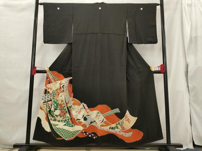 平和屋着物■豪華黒留袖 駒刺繍 誰が袖花鳥文 金彩 正絹 逸品 AABG9508st