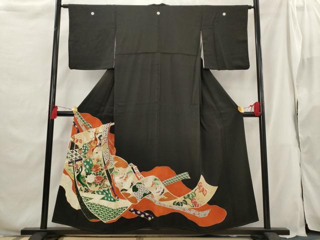 平和屋着物■豪華黒留袖 駒刺繍 誰が袖花鳥文 金彩 正絹 逸品 AABG9508st