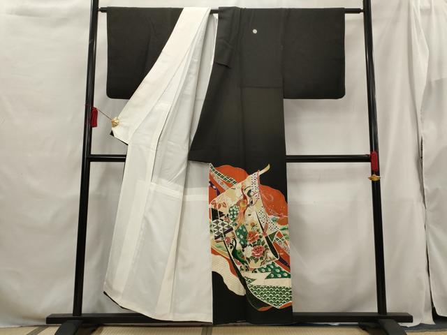 平和屋着物■豪華黒留袖 駒刺繍 誰が袖花鳥文 金彩 正絹 逸品 AABG9508st