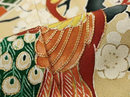 平和屋着物■豪華黒留袖 駒刺繍 誰が袖花鳥文 金彩 正絹 逸品 AABG9508st