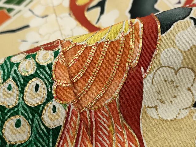 平和屋着物■豪華黒留袖 駒刺繍 誰が袖花鳥文 金彩 正絹 逸品 AABG9508st