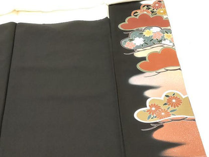 平和屋着物■豪華黒留袖 駒刺繍 花松文 金彩 正絹 逸品 AABG9510st