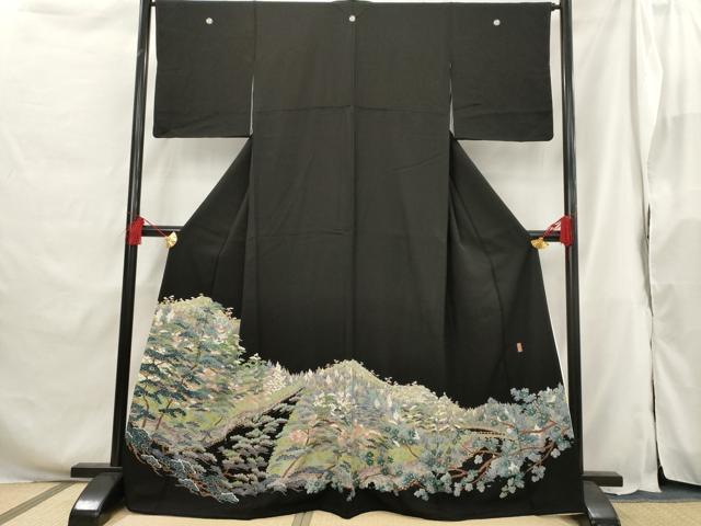 平和屋着物■豪華黒留袖　作家物　風景松文　正絹　逸品　AABG9511st