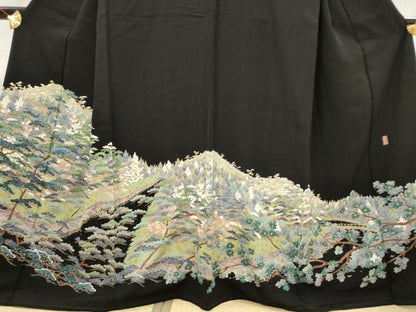 平和屋着物■豪華黒留袖　作家物　風景松文　正絹　逸品　AABG9511st