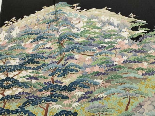 平和屋着物■豪華黒留袖　作家物　風景松文　正絹　逸品　AABG9511st