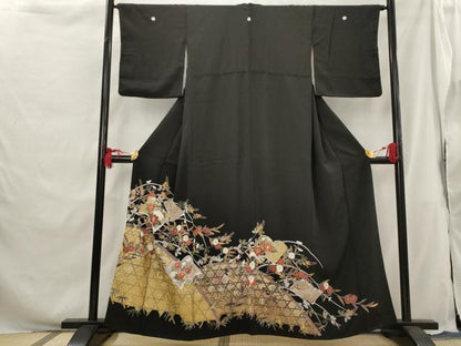 平和屋着物■豪華黒留袖 冊子花文 金彩 正絹 逸品 AABG9512st