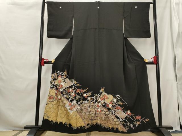 平和屋着物■豪華黒留袖 冊子花文 金彩 正絹 逸品 AABG9512st