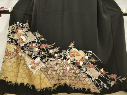平和屋着物■豪華黒留袖 冊子花文 金彩 正絹 逸品 AABG9512st