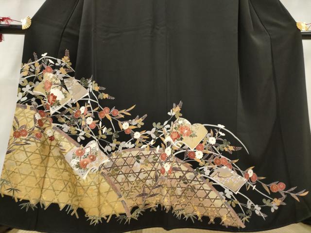 平和屋着物■豪華黒留袖 冊子花文 金彩 正絹 逸品 AABG9512st