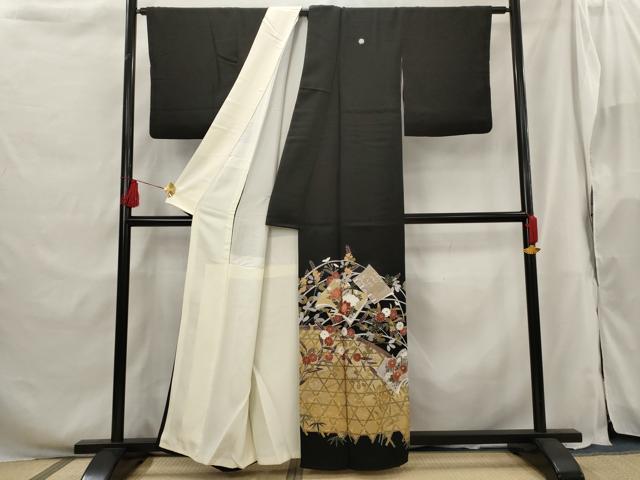平和屋着物■豪華黒留袖 冊子花文 金彩 正絹 逸品 AABG9512st