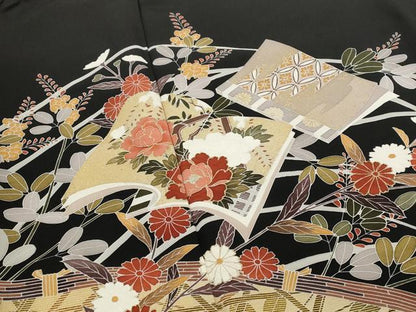 平和屋着物■豪華黒留袖 冊子花文 金彩 正絹 逸品 AABG9512st