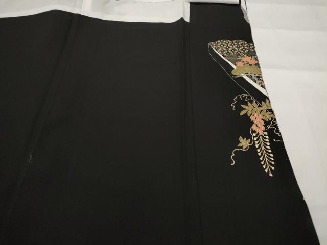 平和屋着物■豪華黒留袖　駒刺繍　飛鶴花松文　金彩　正絹　逸品　AABG9516st
