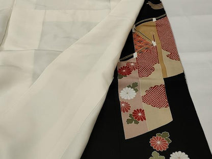 平和屋着物■豪華黒留袖 駒刺繍 飛鶴梅松文 金彩 正絹 逸品 AABG9517st
