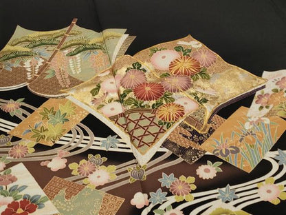 平和屋着物■豪華黒留袖 駒刺繍 流水冊子花文 金彩 正絹 逸品 AABG9520st