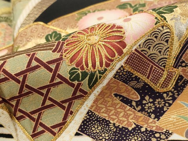 平和屋着物■豪華黒留袖 駒刺繍 流水冊子花文 金彩 正絹 逸品 AABG9520st