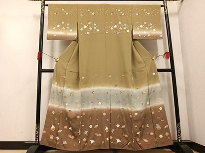 平和屋着物●訪問着　駒刺繍　草花文　暈し染め　金銀彩　正絹　逸品　AABG9521ph
