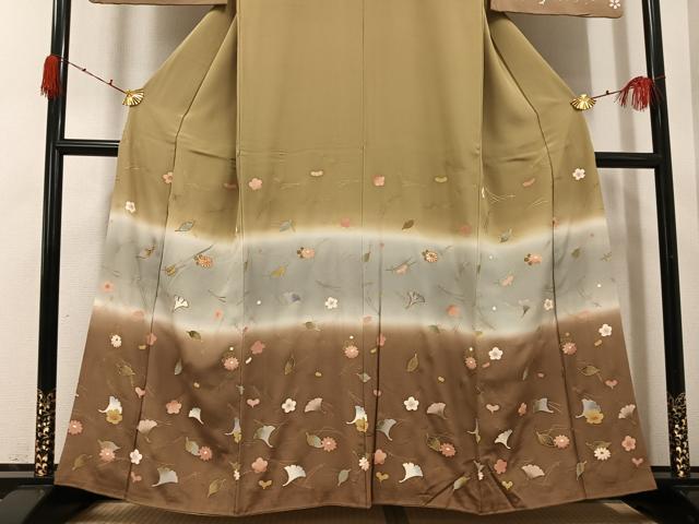 平和屋着物●訪問着　駒刺繍　草花文　暈し染め　金銀彩　正絹　逸品　AABG9521ph