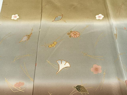 平和屋着物●訪問着　駒刺繍　草花文　暈し染め　金銀彩　正絹　逸品　AABG9521ph