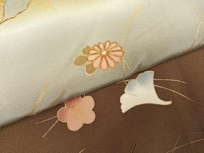 平和屋着物●訪問着　駒刺繍　草花文　暈し染め　金銀彩　正絹　逸品　AABG9521ph