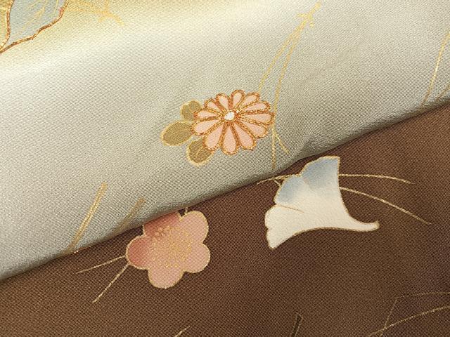 平和屋着物●訪問着　駒刺繍　草花文　暈し染め　金銀彩　正絹　逸品　AABG9521ph