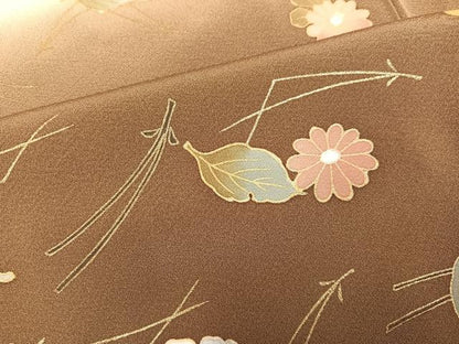 平和屋着物●訪問着　駒刺繍　草花文　暈し染め　金銀彩　正絹　逸品　AABG9521ph