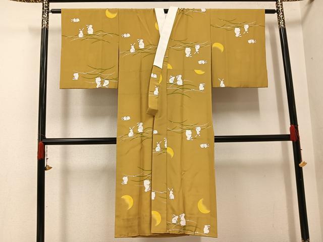 平和屋着物●長襦袢　無双仕立て　手描き　月兎　正絹　逸品　AABG9526ph