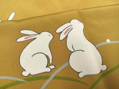 平和屋着物●長襦袢　無双仕立て　手描き　月兎　正絹　逸品　AABG9526ph