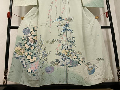 平和屋着物●訪問着　友禅　作家物　草花文　暈し染め　正絹　逸品　AABG9529ph