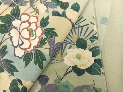 平和屋着物●訪問着　友禅　作家物　草花文　暈し染め　正絹　逸品　AABG9529ph
