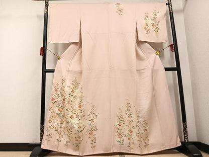 平和屋着物●訪問着　友禅　草花文　正絹　逸品　AABG9532ph
